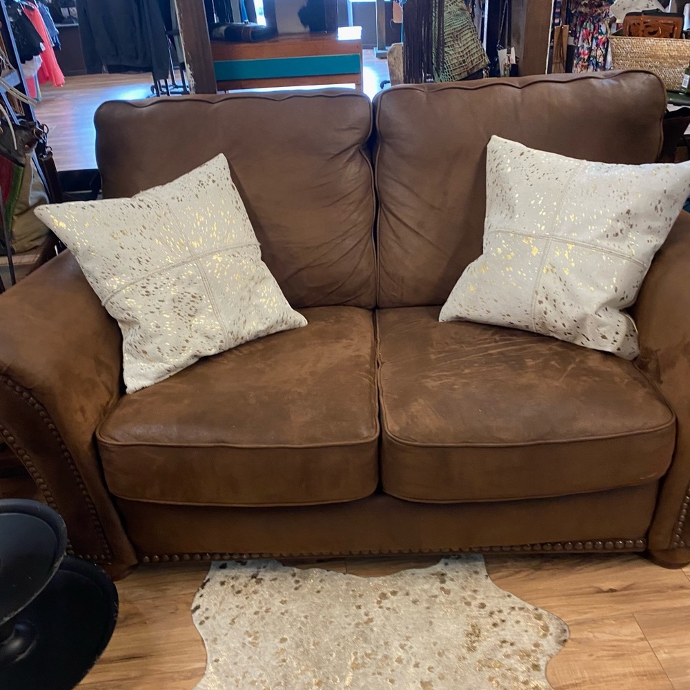 Cowhide Cushion Cover White w/ Gold Splatter